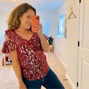 Veronica Beard Red Silver Silk Metallic Blouse Top 4